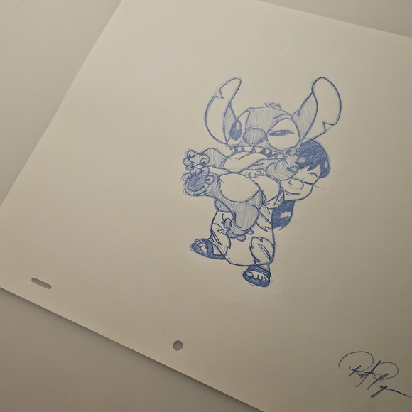 Disney Lilo and Stitch hugging drawing/sketch animation art signed Handmade - Picture 3 of 6